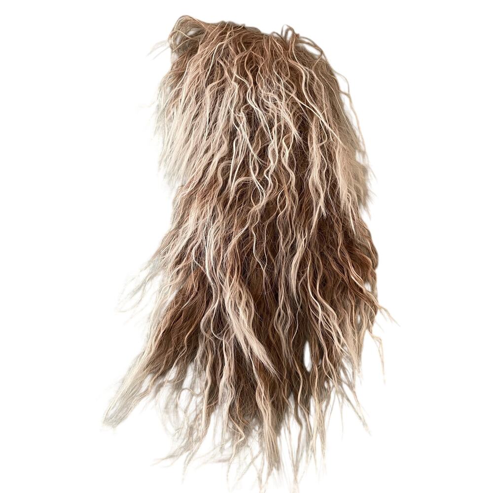 New 70s 80s Mens Size OS Curly Brown Highlighted Rocker Mullet Wing